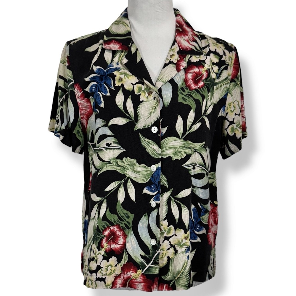 Vintage Bill Blass 100% Pure Silk Hawaiian Button Down Shirt Size M Hibiscus 90s - Picture 1 of 13
